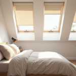 Chambre moderne lumineuse avec Velux S06 et lumière naturelle