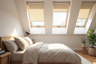 Chambre moderne lumineuse avec Velux S06 et lumière naturelle
