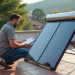 Homme installé un chauffe-eau solaire extérieur