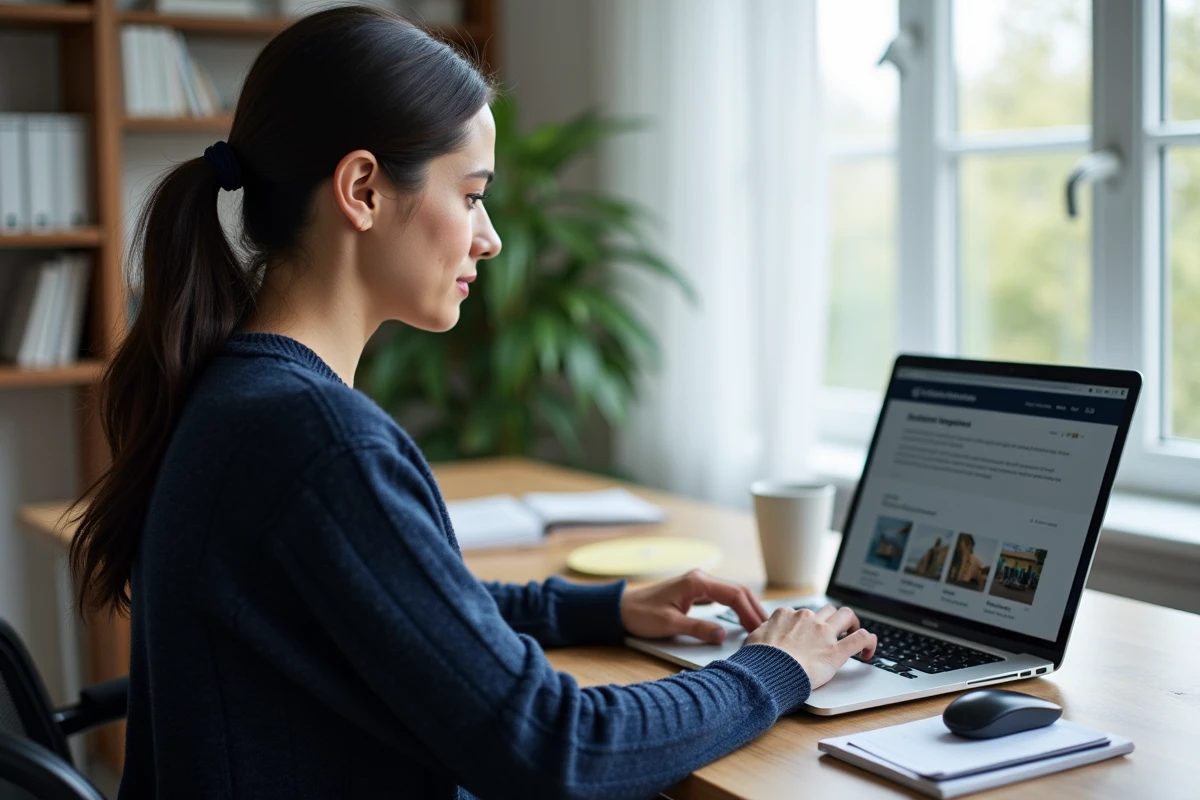 Femme comparant des devis travaux en ligne sur un site de mise en relation d'artisans