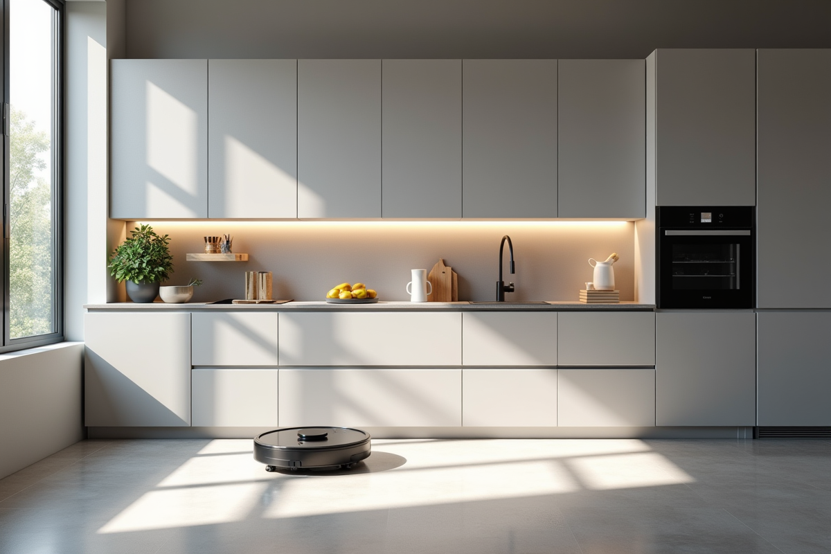 Cuisine avec appareils intelligents et lumieres LED