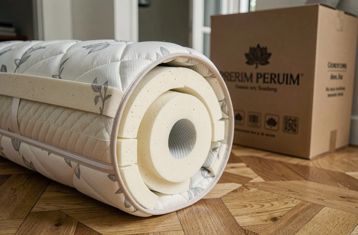 Déballage d'un matelas Simmons Lotus en boîte livré à domicile dans un appartement moderne