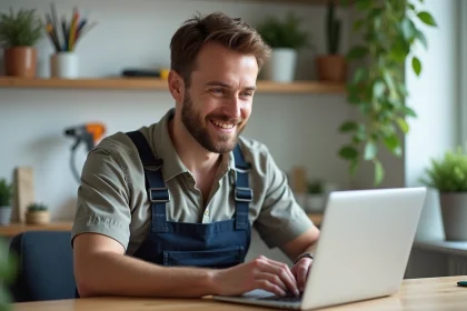 Électricien homme souriant dans son bureau moderne
