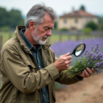 Entomologiste examinant des tiges de lavande pour termites