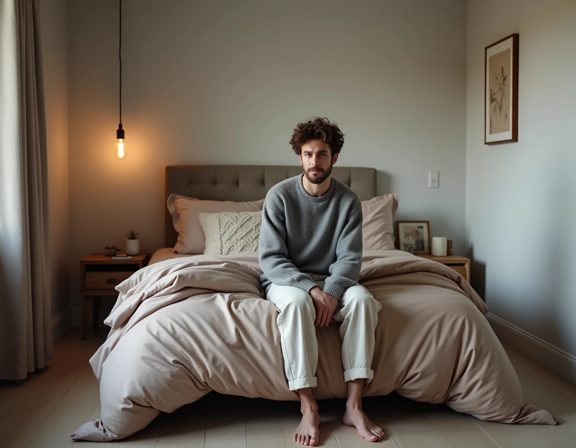 Chambre hygge mal décorée avec textiles synthétiques et accessoires dépareillés brisant l'atmosphère cosy