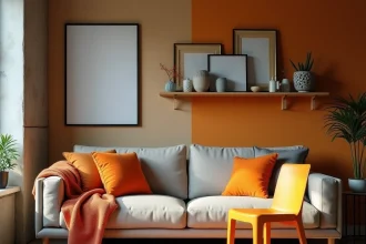 Salon cocooning raté avec décoration hygge mal assortie, fauteuil plastique et plaid en laine en désaccord visuel
