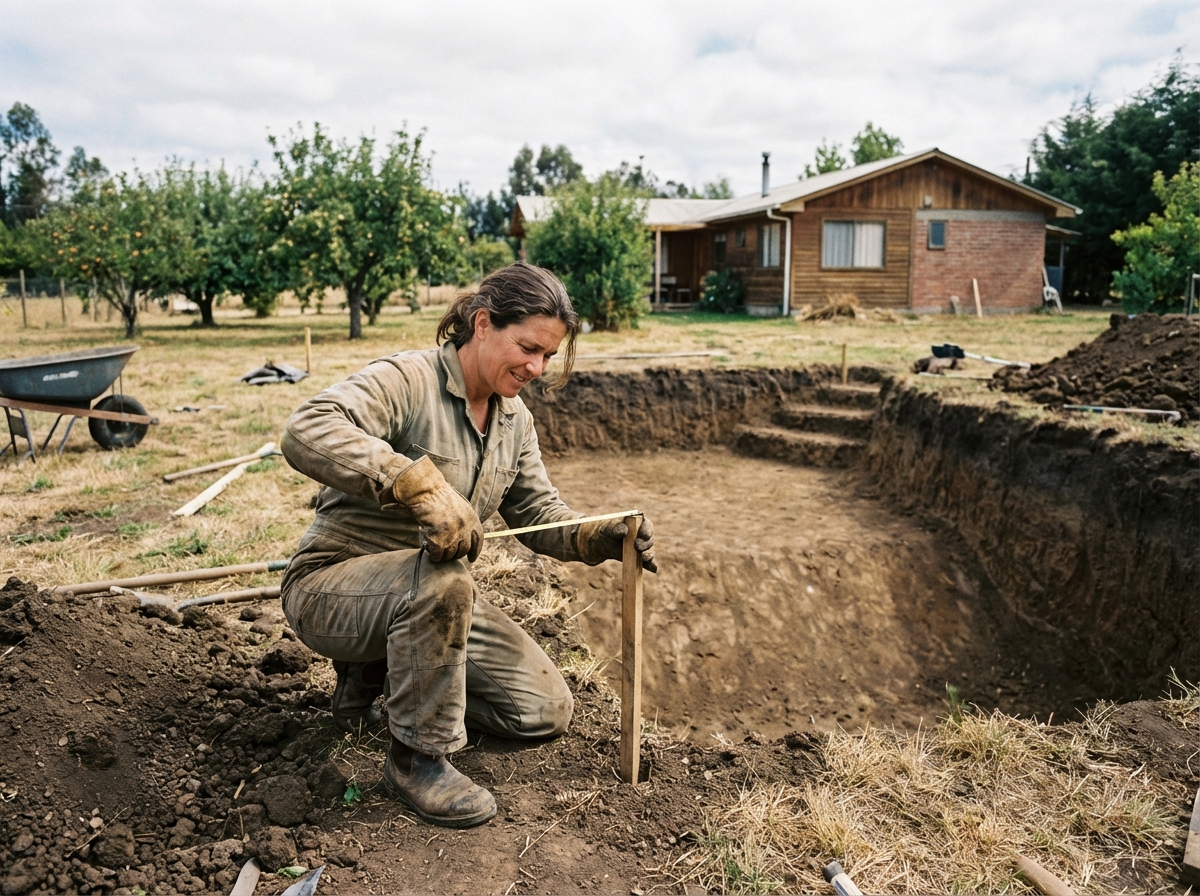 Femme mesurant le terrain autour d