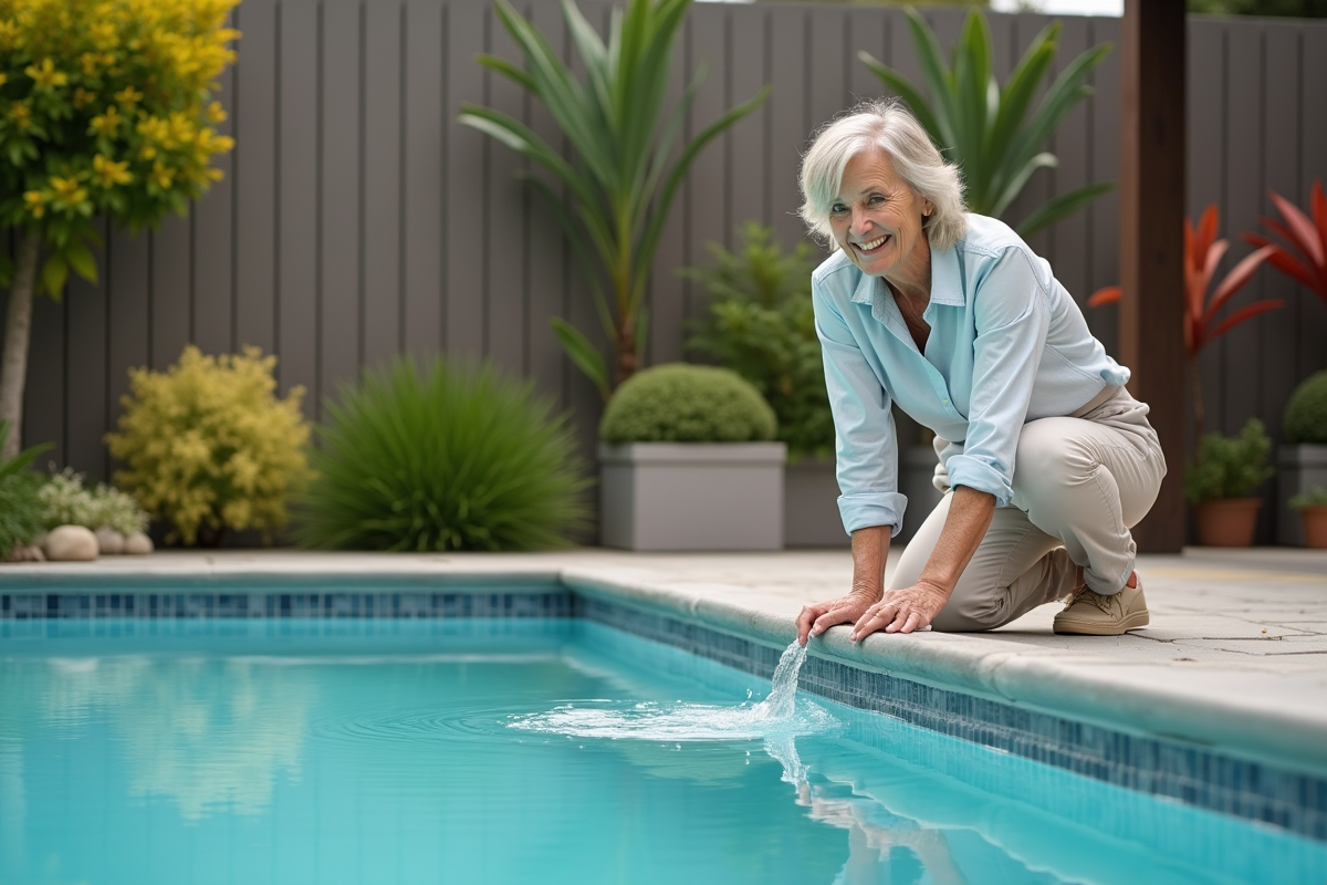 Femme âgée nettoie la ligne d
