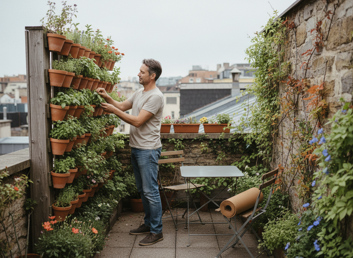 Homme cultivant un jardin d