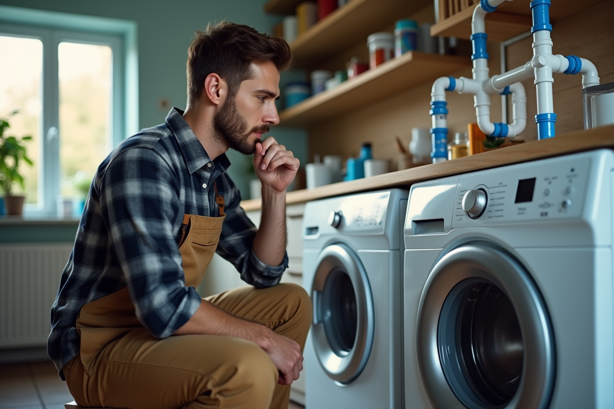 Jeune homme inspectant un systeme de filtration d