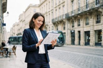 Jeune femme professionnelle en costume à Bordeaux