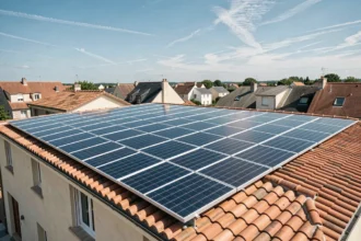 Installation de panneaux solaires monocristallins sur le toit d'une maison individuelle pour un kit solaire autonome de 10000W