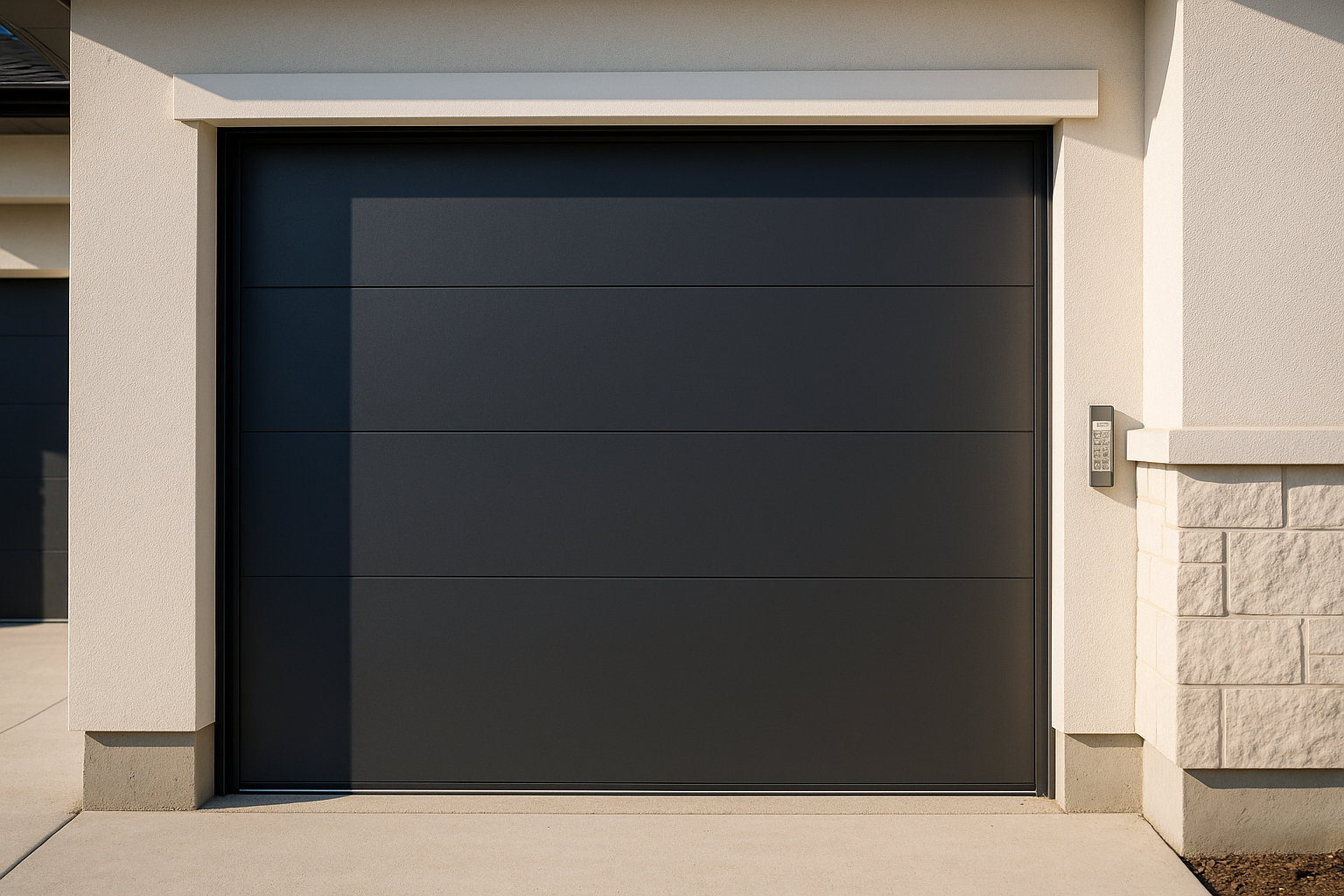 Porte de garage contemporaine avec facade élégante et clavier