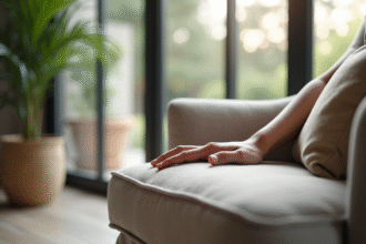 Salon moderne avec fauteuil confortable et lumière naturelle