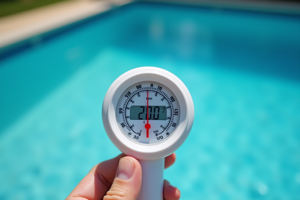 Thermomètre numérique montrant la température de la piscine